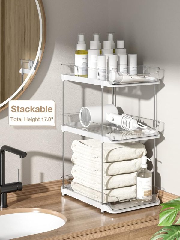 Delamu 2 Sets of 2-Tier Multi-Purpose Bathroom Under Sink Organizers and Storage, Stackable Kitchen Pantry Organization, Pull Out Medicine Cabinet Organizer with 8 Movable Dividers - Image 5