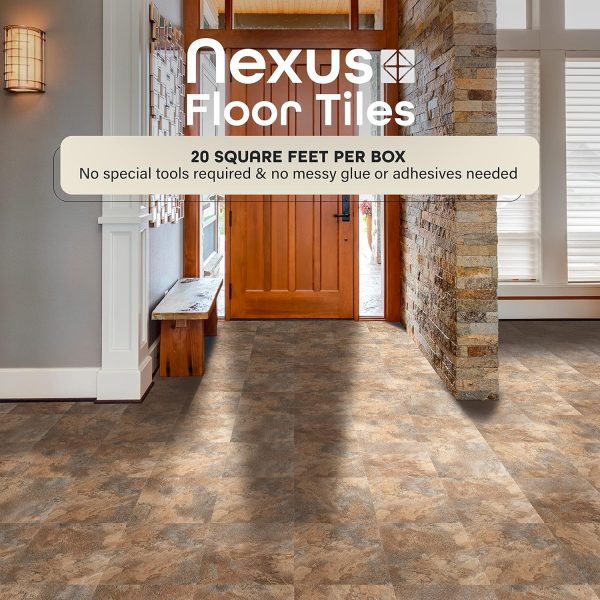 Nexus Self Adhesive 12-Inch Vinyl Floor Tiles, 20 Tiles - 12" x 12", Dark Slate Marble Pattern - Peel & Stick, DIY Flooring for Kitchen, Dining Room, Bedrooms & Bathrooms by Achim Home Decor - Image 52