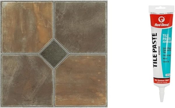 Nexus Self Adhesive 12-Inch Vinyl Floor Tiles, 20 Tiles - 12" x 12", Dark Slate Marble Pattern - Peel & Stick, DIY Flooring for Kitchen, Dining Room, Bedrooms & Bathrooms by Achim Home Decor - Image 69