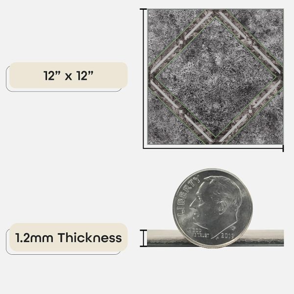 Nexus Self Adhesive 12-Inch Vinyl Floor Tiles, 20 Tiles - 12" x 12", Dark Slate Marble Pattern - Peel & Stick, DIY Flooring for Kitchen, Dining Room, Bedrooms & Bathrooms by Achim Home Decor - Image 84