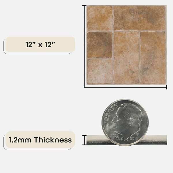 Nexus Self Adhesive 12-Inch Vinyl Floor Tiles, 20 Tiles - 12" x 12", Dark Slate Marble Pattern - Peel & Stick, DIY Flooring for Kitchen, Dining Room, Bedrooms & Bathrooms by Achim Home Decor - Image 114