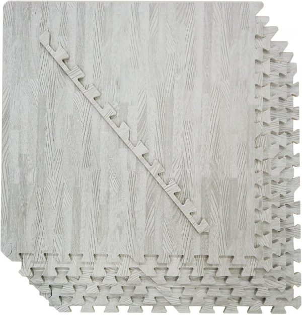 Home Aesthetics 100 Sq. Ft 3/8 Inch Thick Printed Foam Tiles Interlocking Foam Mat, 24" x 24", 25 pcs, White Wood Grain Style Protective Flooring, for Home, Gym Exercise or Trade Show - Image 8