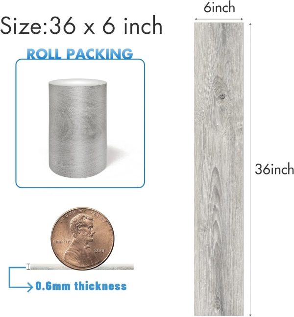 Waterproof Peel and Stick Floor Tile, 36 Pack 54 Sq.FtNO Sticky Residue LeftWood Plank Vinyl Tile Stickers, Self-Adhesive DIY Flooring Tiles for Bedroom, Living Room, Bathroom 36" x 6"Dustgray - Image 71