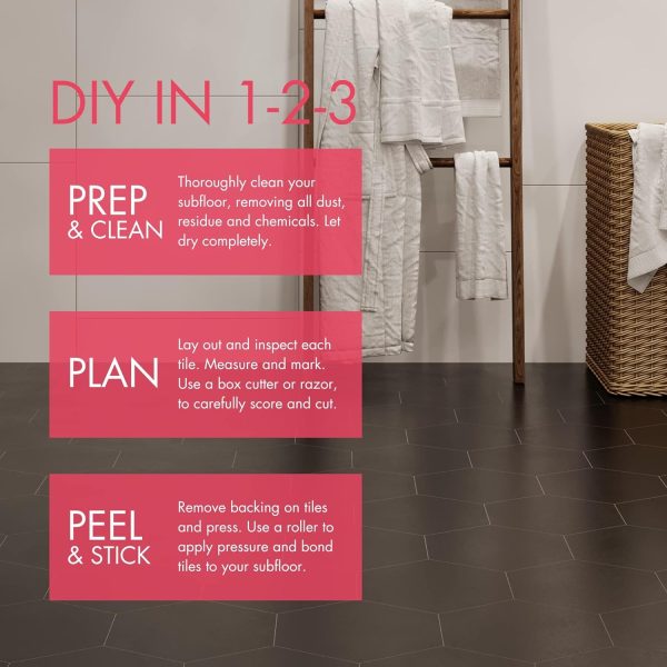 BaseCore HEX Hexagon Vinyl Flooring Gray 5.75" DIY Self Adhesive Textured Modern Floor Tile Peel & Stick Tile (36pcs/21.5sqft per case) - Image 16