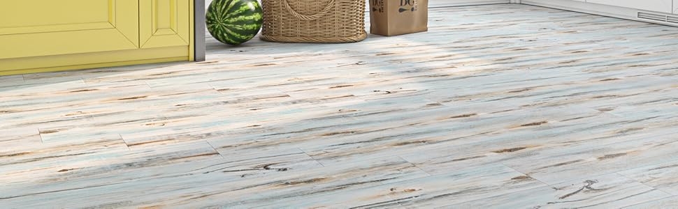 FunStick White Wood Vinyl Plank Flooring Peel and Stick Floor Tile Natural Wood Plank