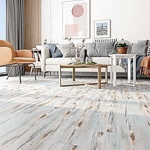 FunStick Peel and Stick Wood Planks for Walls Flooring Blue Wood Vinyl Flooring