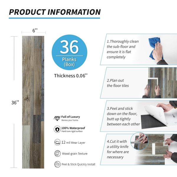 Art3d 36-pack 54 Sq.ft Peel and Stick Floor Tiles Vinyl Plank Flooring Wood Look, Adhesive and Waterproof Tile Sticker for Bedroom, Living Room, Kitchen, RV in Old Wood - Image 23