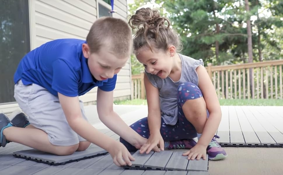 Kids Install NewTechWood Deck Tiles