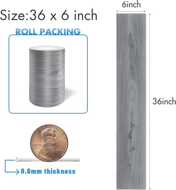 Grey Wood Peel and Stick Floor Tile, 36 Pack 54 Sq.Ft,NO Sticky Residue Left Vinyl Flooring Tiles Wood Plank, Self-Adhesive DIY Flooring for Bathroom,Bedroom, Living Room, 36" x 6"Nature Grey - Image 6