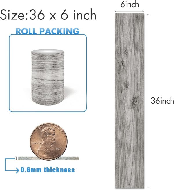 Grey Wood Peel and Stick Floor Tile, 36 Pack 54 Sq.Ft,NO Sticky Residue Left Vinyl Flooring Tiles Wood Plank, Self-Adhesive DIY Flooring for Bathroom,Bedroom, Living Room, 36" x 6"Nature Grey - Image 31