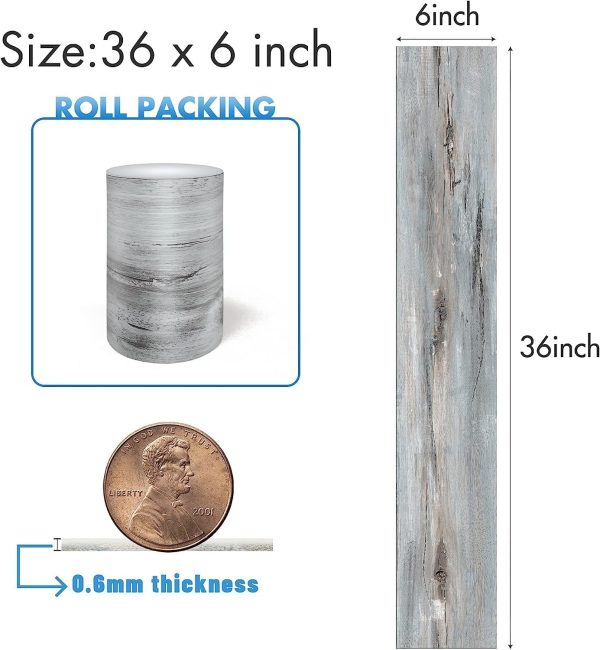 Grey Wood Peel and Stick Floor Tile, 36 Pack 54 Sq.Ft,NO Sticky Residue Left Vinyl Flooring Tiles Wood Plank, Self-Adhesive DIY Flooring for Bathroom,Bedroom, Living Room, 36" x 6"Nature Grey - Image 37