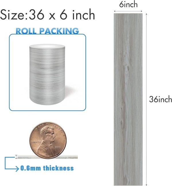 Grey Wood Peel and Stick Floor Tile, 36 Pack 54 Sq.Ft,NO Sticky Residue Left Vinyl Flooring Tiles Wood Plank, Self-Adhesive DIY Flooring for Bathroom,Bedroom, Living Room, 36" x 6"Nature Grey - Image 40