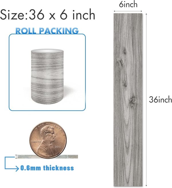 Grey Wood Peel and Stick Floor Tile, 36 Pack 54 Sq.Ft,NO Sticky Residue Left Vinyl Flooring Tiles Wood Plank, Self-Adhesive DIY Flooring for Bathroom,Bedroom, Living Room, 36" x 6"Nature Grey - Image 95