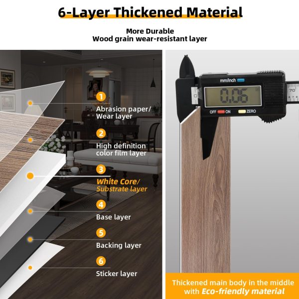 Vinyl Flooring Peel and Stick Floor Tiles, Self-Adhesive Flooring Plank Easy DIY Floor Stickers, 36-Pack Cover 54 Sq.Ft for or Kitchen, Dining Room, Bedrooms - Image 50