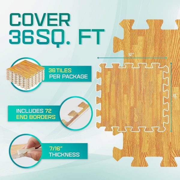 Yes4All 12SQ.FT Wood Grain Puzzle Exercise Mat Protective Flooring, EVA Interlocking Foam Floor Tiles with Border for Home - Image 32