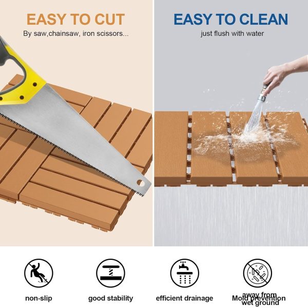 Goovilla Plastic Interlocking Deck Tiles, 9 Pack , 12"x12" Waterproof Outdoor Flooring All Weather Use, Patio Floor Decking Tiles for Porch Poolside Balcony Backyard, Dark Grey - Image 14