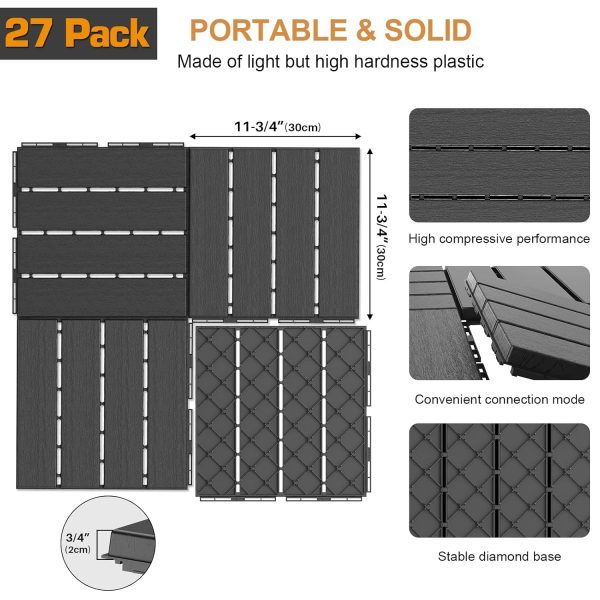Goovilla Plastic Interlocking Deck Tiles, 9 Pack , 12"x12" Waterproof Outdoor Flooring All Weather Use, Patio Floor Decking Tiles for Porch Poolside Balcony Backyard, Dark Grey - Image 20